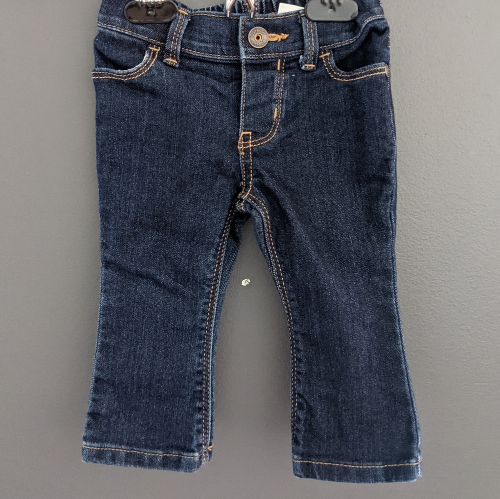 Dark wash boot cut denim blue jeans